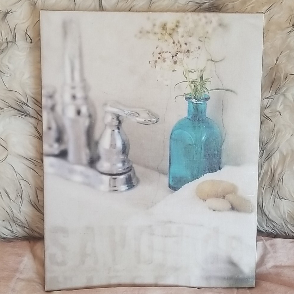 Blue Glass Bottle Bathroom Art Print - Home Art